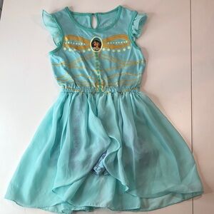 Disney Princess Jasmine light teal romper with attached sheer skirt overlay 6/6X
